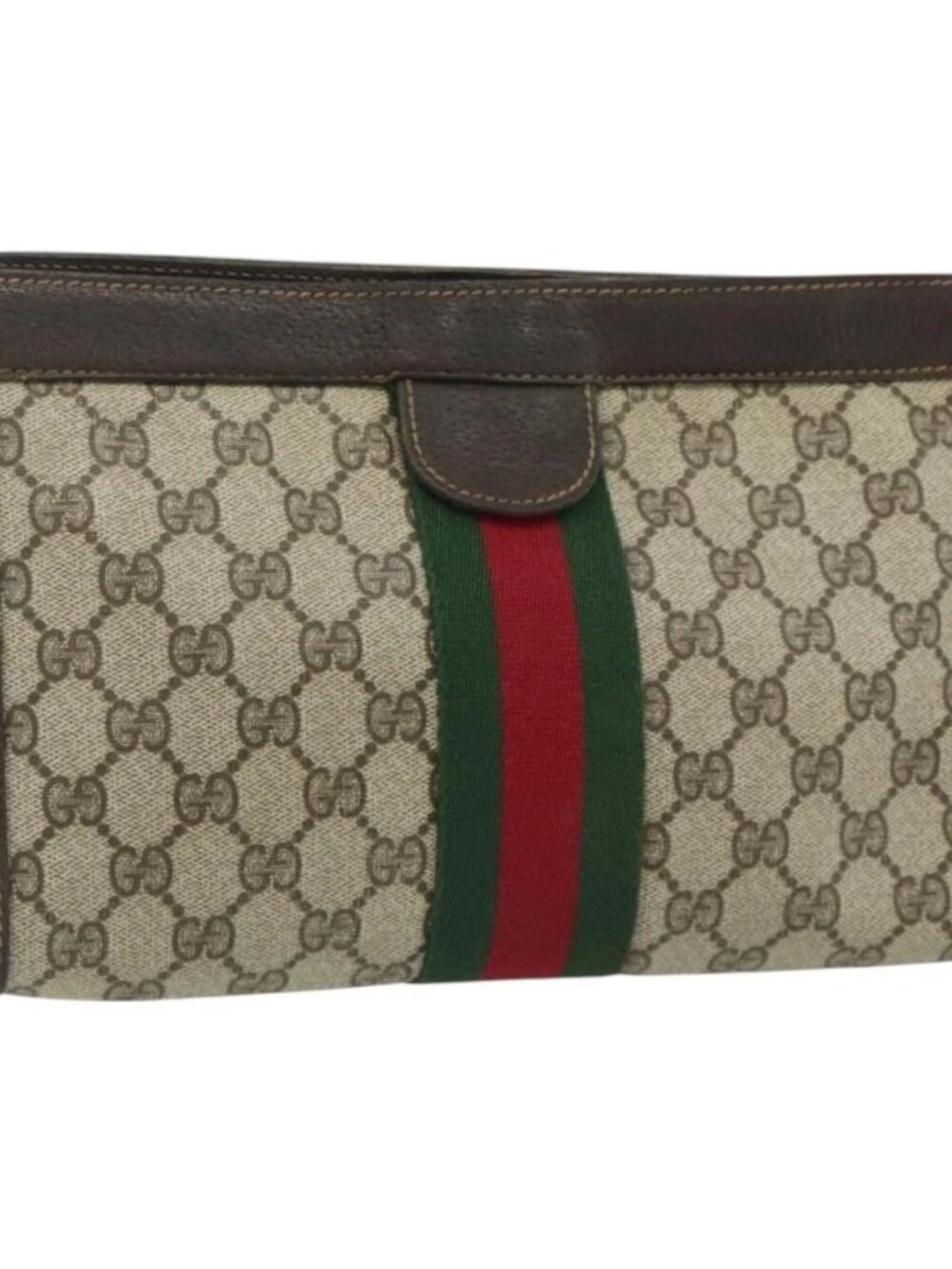GUCCI GG Supreme Web Sherry Line Clutch Bag PVC Beige 41 014 2125 28 Auth 168839